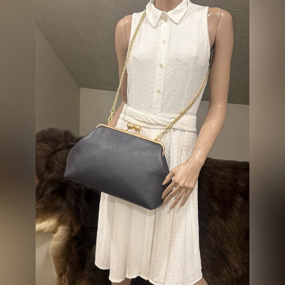 Genuine Pebble Leather Handmade Vintage Style Extra Large Kisslock Frame Bag - Picture 14 of 16